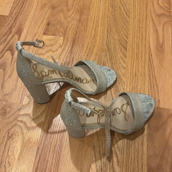 Sam Edelman Yaro Ankle Strap Sandal Block Heels - Jute Glam Mesh 1, size 7 GUC! - Picture 1 of 6